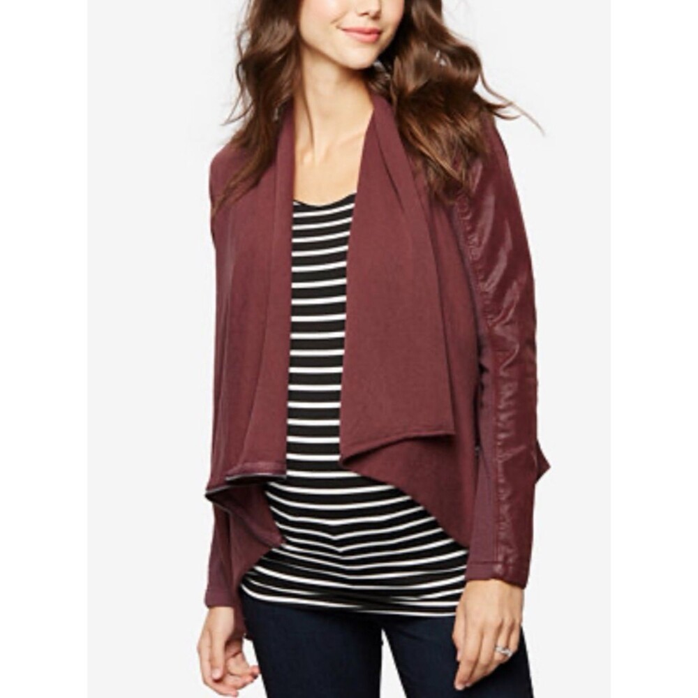 Blank NYC Vegan Leather Mixed Media Asymmetrical Jacket in Burgundy Size XS